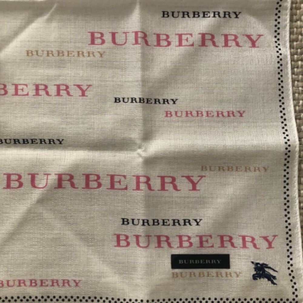 New Burberry Handkerchief Scarf Bandana Cotton Logo All Over White